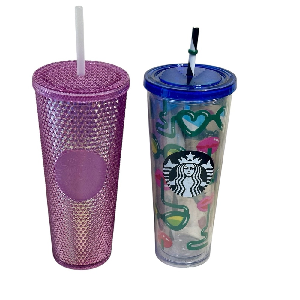 STARBUCKS Disney 50th anniversary cup & crazy straws sunglass lips cup bundle